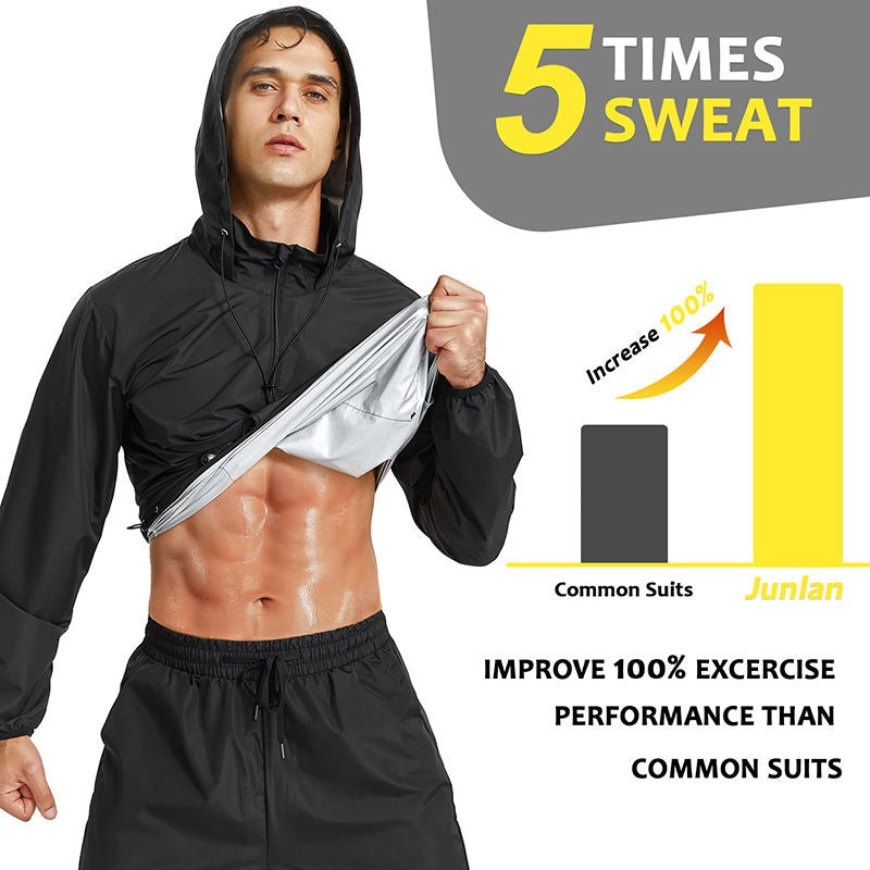 Men Workout Sweat Suit Jacket Fat Burner Top Sauna Sweat Hooded Jacket | 1.1