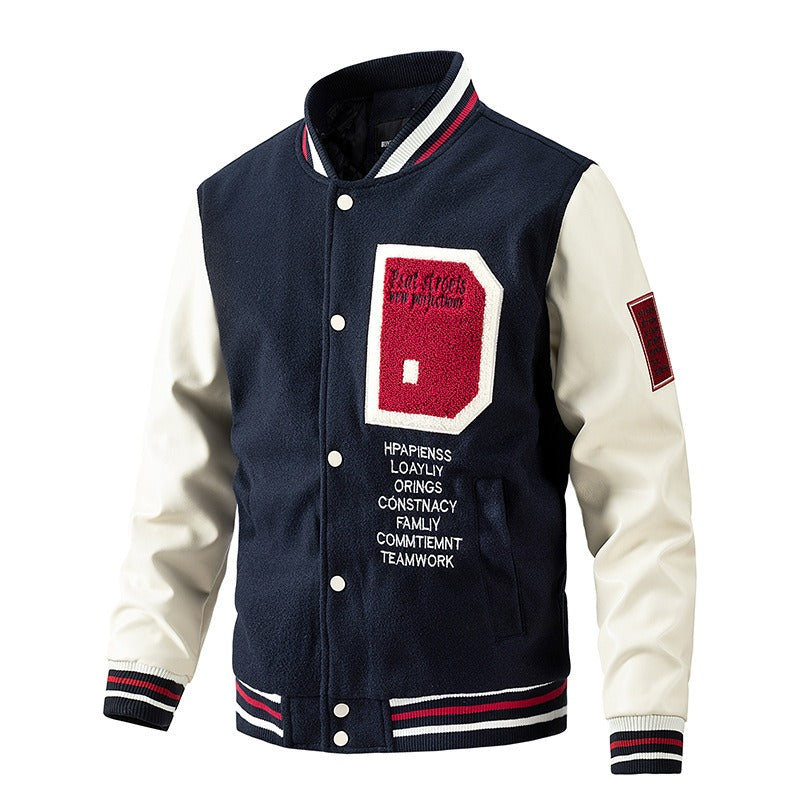 Men's Winter Color-Blocked Woolen Baseball Jacket Casual & Stylish Fashion Coat | 77162