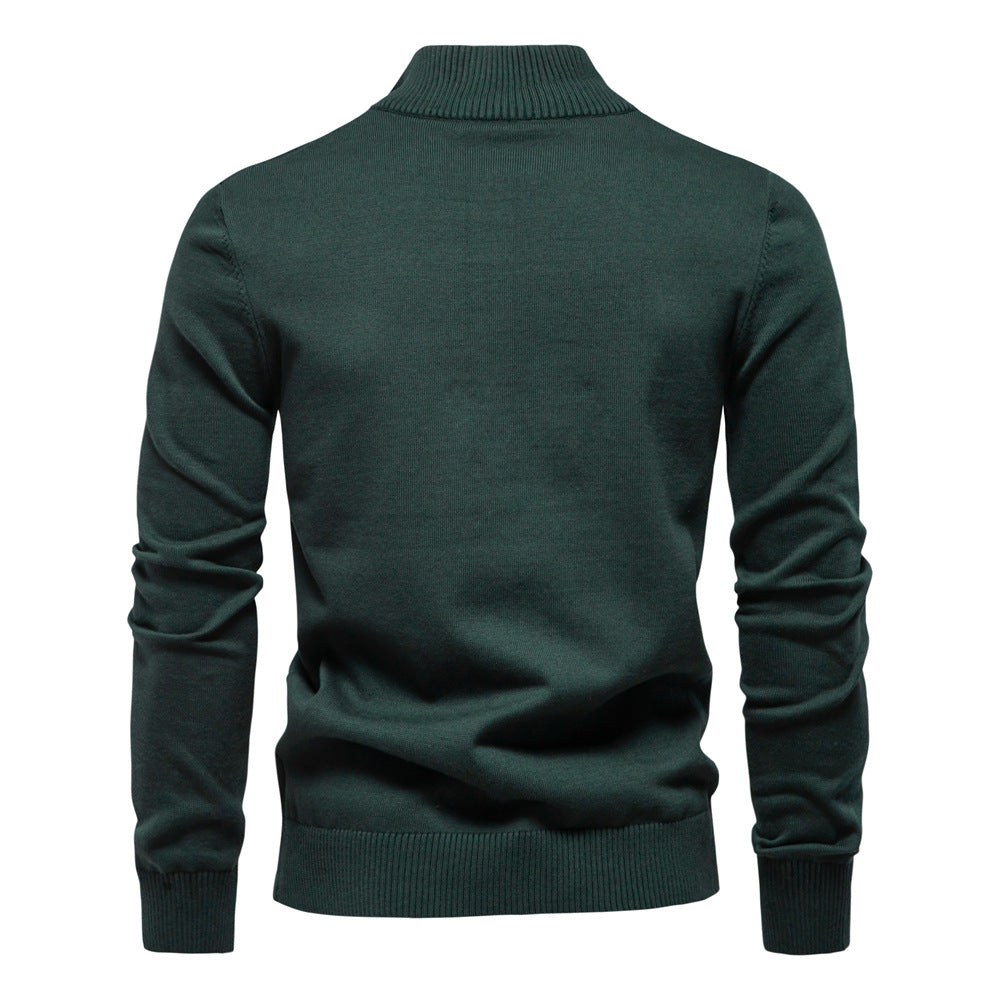 Winter Mock Neck Cotton Pullover Knit Business Strip Ribbed Turtleneck Sweaters for Men | SW155