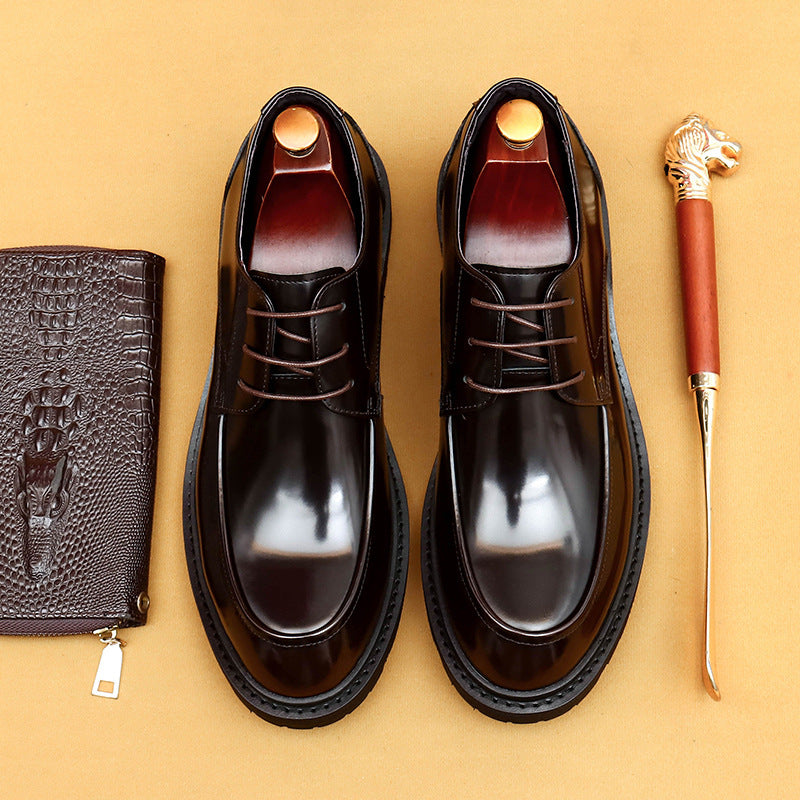 Farvarwo Men's Genuine Leather Derby Shoes | Thick Sole Business Oxfords with Height Boost | Formal Casual Round Toe Footwear | 23552