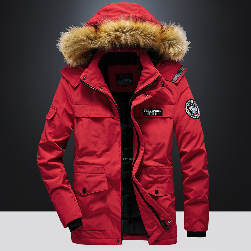 Men's Versatile Camouflage Fleece-Lined Military Jacket with Fur Hood & Multi Pockets