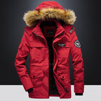 Men's Versatile Camouflage Fleece-Lined Military Jacket with Fur Hood & Multi Pockets