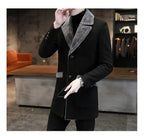 Men's Winter Fur Collar Trench Coat Slim Fit Mid-Long Blend Overcoat for Cold Weather | D-3229