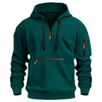 Men’s Pullover Hoodie Solid Pattern Zippered Lined Collar Loose Fit Casual Sportswear | TZ-28