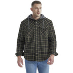 Men's Plaid Checked Shirt Jacket Plus Size Velvet Lined Windproof Warm Hooded Cotton Coat | 3252