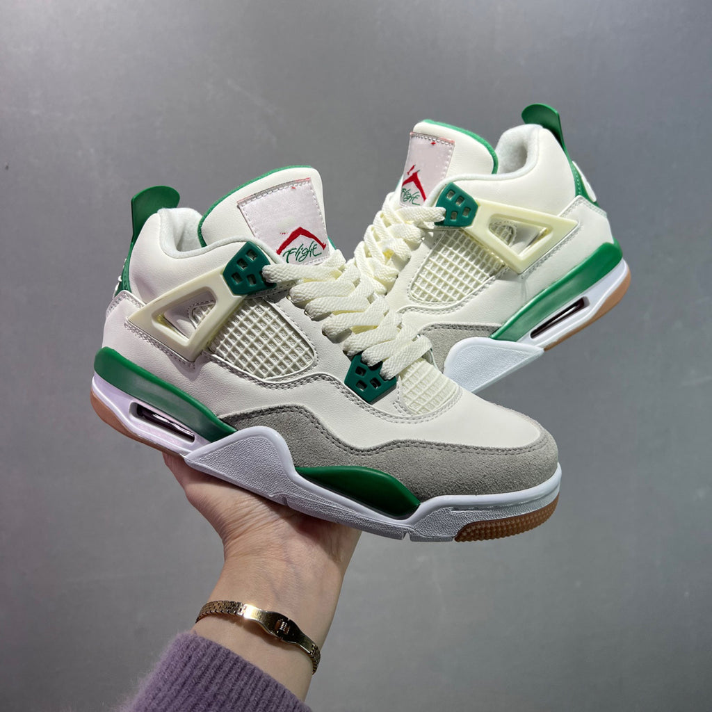 AJ4 Suede Grey High-Top Basketball Sneakers Unisex Cushioned Retro Trainers with Glow Sole & Toon Design