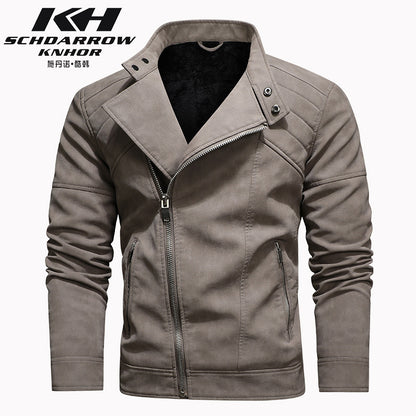 Giacca in pelle PU da uomo con risvolto imbottito, risvolto obliquo, cerniera, colletto alto coreano, giacca blazer | KH-138 