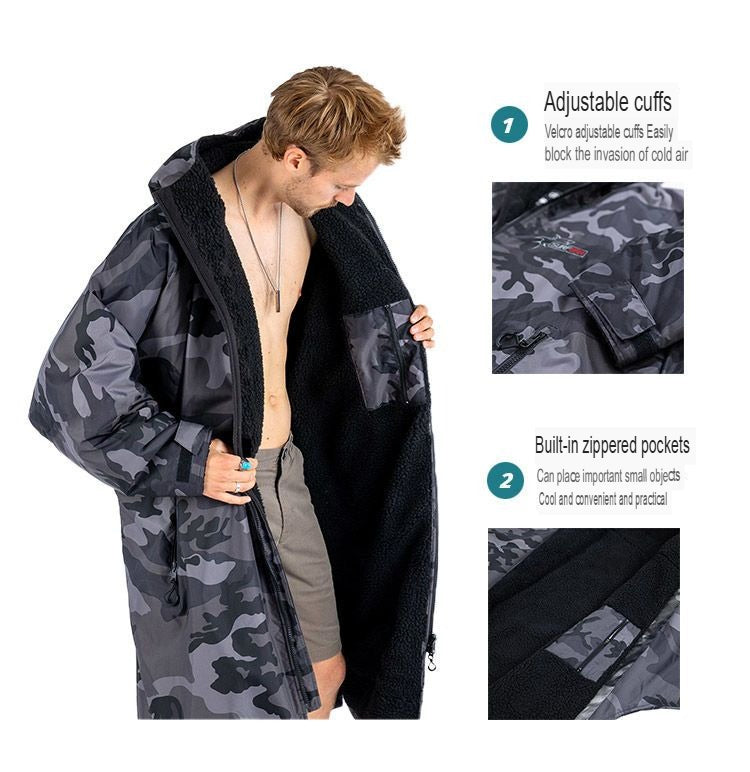 Warm Waterproof Swim Parka Oversized Hooded Robe Sherpa Liner Swimming Coat Dry Robe Surf Poncho | BCP266