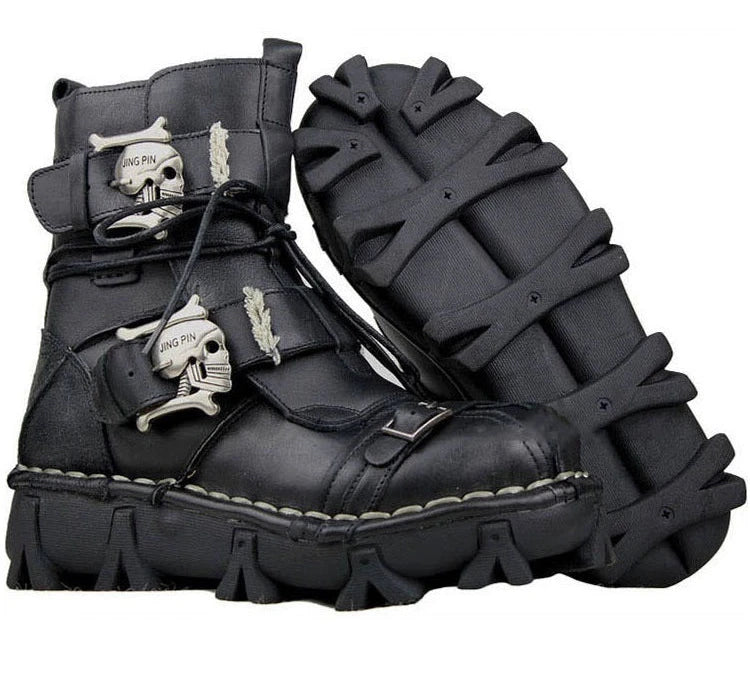 Men's Genuine Leather Harley Boots | Skull Design Motorcycle Ankle Boots | Waterproof & Anti-Slip Work Boots | 1809