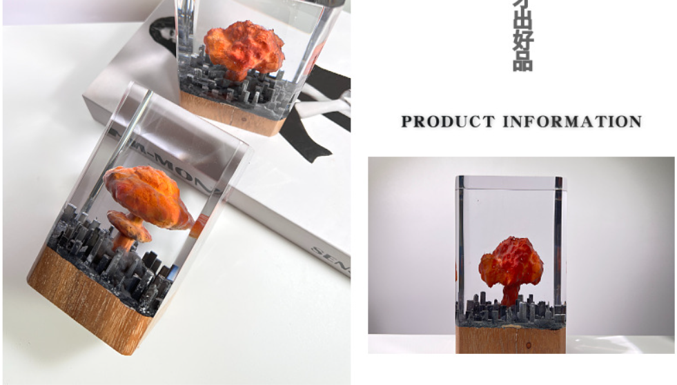Atomic Bomb Mushroom Cloud Resin Lamp Oppenheimer Style Creative Night Light Decor Epoxy Craft for Desk & Gift