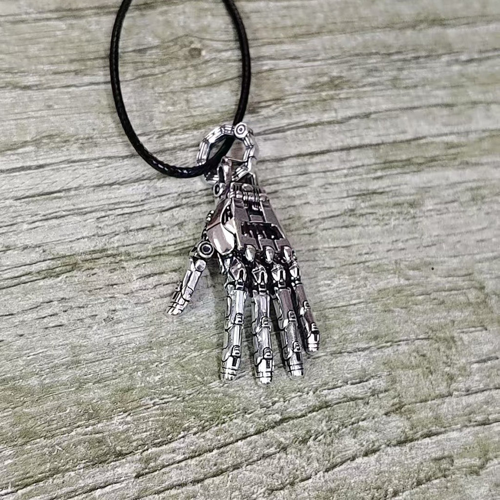Steampunk Mechanical Hand Pendant Necklace Vintage Industrial Men's Jewelry | Retro Copper & Silver Statement Accessory