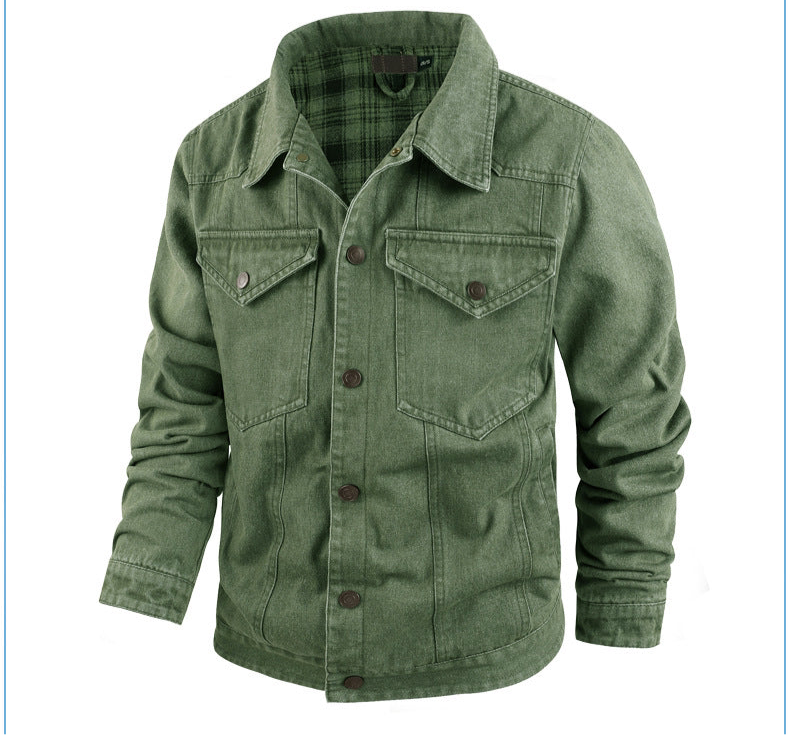 Men's Large Size Western Plaid Flannel Trucker Jacket Casual Denim Outerwear Jacket | 3270