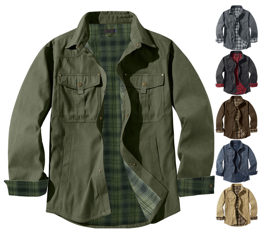 Men's Plaid Jacket Long Sleeve Button-Down Flannel Jacket with Pockets for Streetwear | 3268