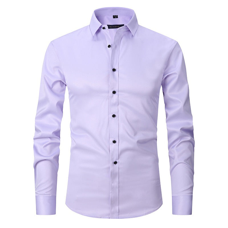 Men's Dress Shirts Classic Long Sleeve Solid Color Designer Silk Business Shirts | 2-7