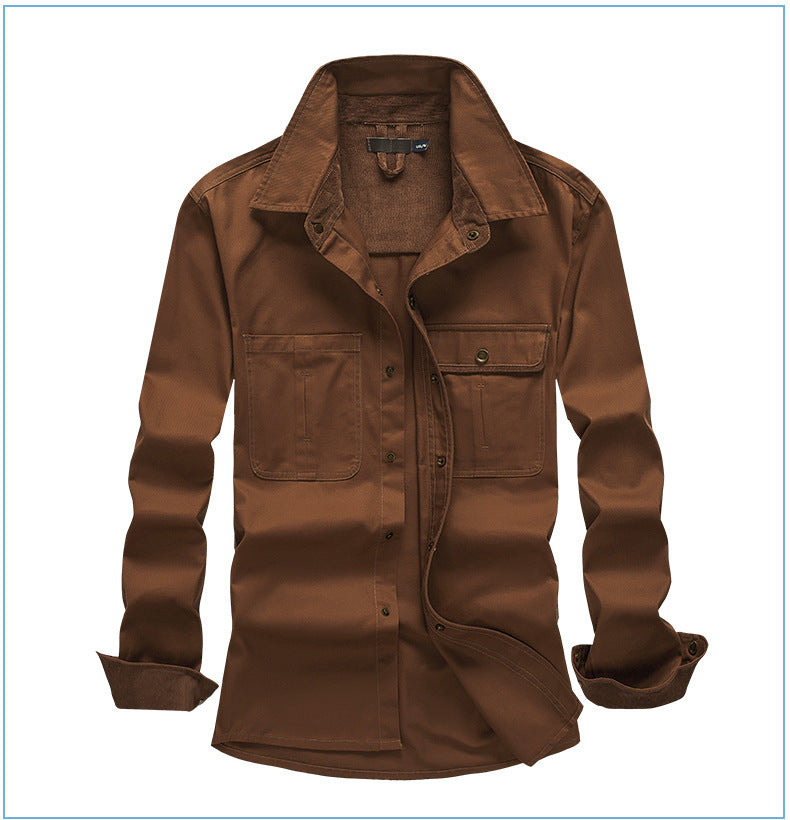 Men's Workwear Pure Cotton Corduroy Shirt with Contrast Color Lapel Plus Size Loose Fit Top | 3261