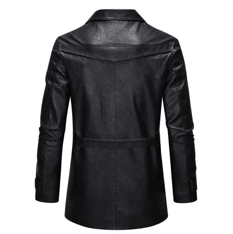 Men's Mid Length Single Breasted Leather Jacket Slim Fit Leather Coat UK Spring Autumn