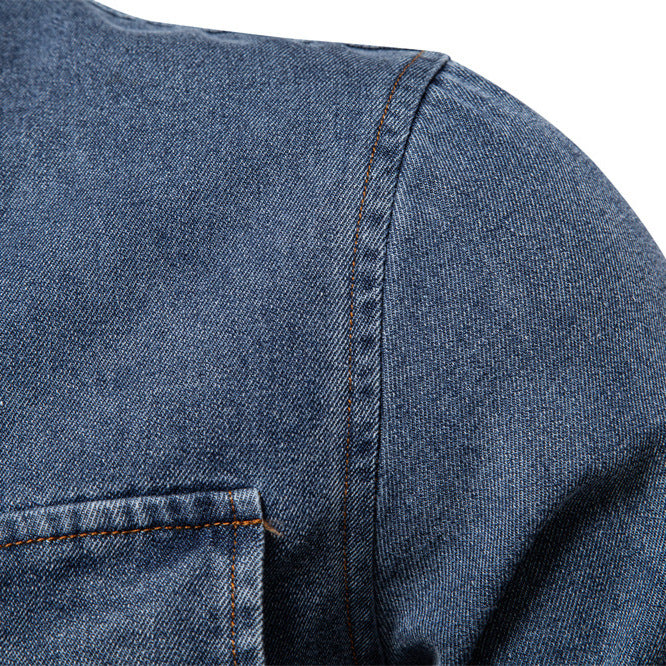 Men’s Washed Denim Shirt – Long Sleeve 100% Cotton Casual Button-Up Top | 6025