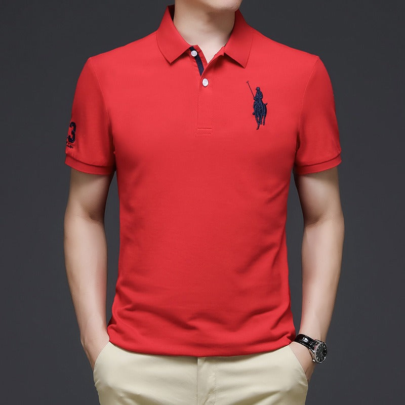 Trendy Embroidered Polo Shirt Short Sleeve Lapel Loose-Fit T-Shirt for Casual Style | K654