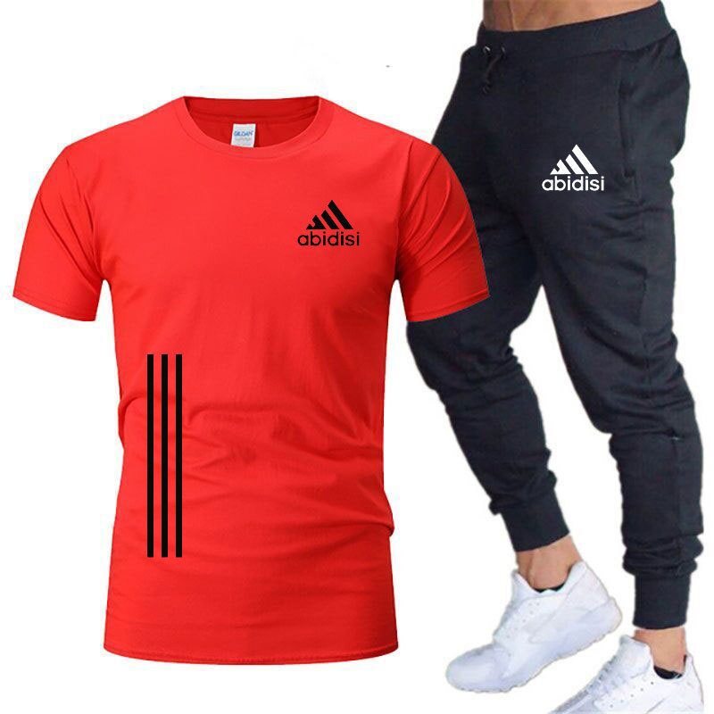 Ensemble de 2 pièces de sport de loisirs pour hommes, t-shirt ample et pantalon à manches mi-longues, chemises et pantalons 