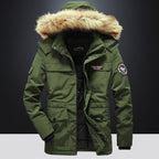 Men's Versatile Camouflage Fleece-Lined Military Jacket with Fur Hood & Multi Pockets
