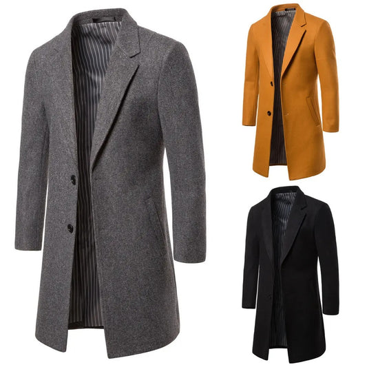 Trench-coat en laine pour homme, col rabattu, veste longue en laine et mélanges de laine | JJ-YF601 