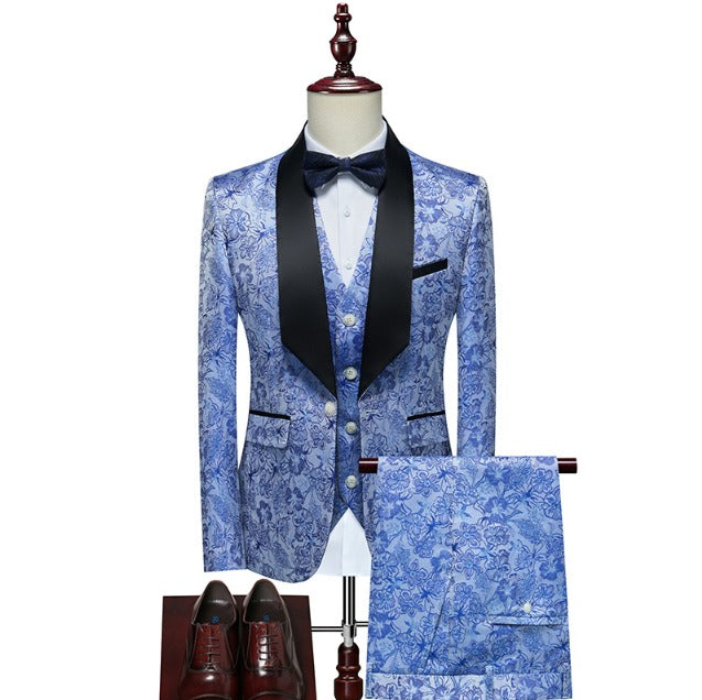 Men's 3 Pieces Tuxedo Suit Set Floral Pattern Premium Quality Blazer Waistcoat & Pants 3 Pcs Set Wedding Party & Festive Occasions | 802