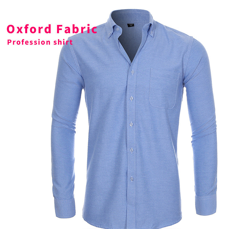 Men's Casual Oxford Spun Solid Color Shirt Long Sleeve Autumn Clothing Shirt | NJF