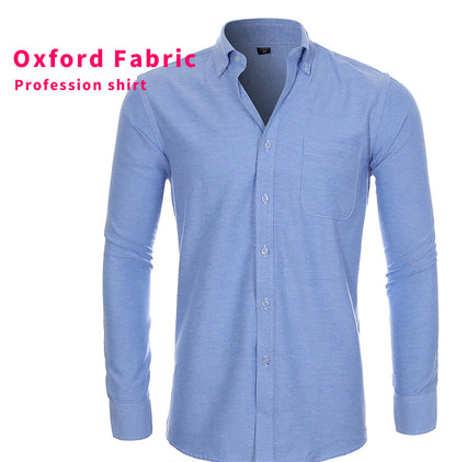 Camicia casual da uomo in Oxford filato tinta unita a maniche lunghe, abbigliamento autunnale | NJF 