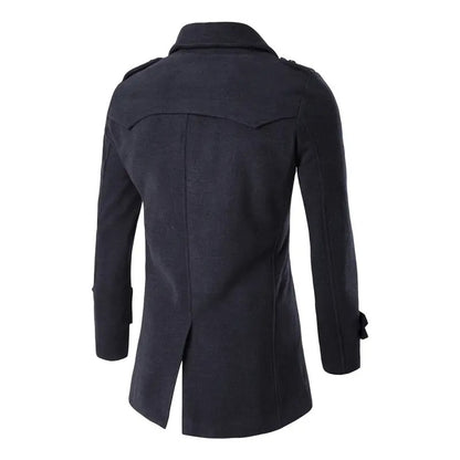 Men's Double breasted Woolen Coat Mid Length Slim Outerwear Trench Coat | 3013