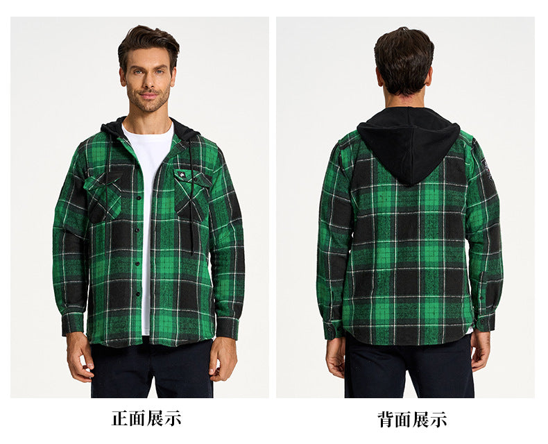 Men's Thick Hooded Plaid Flannel Shirt European & American Style Warm & Loose Fit | S02