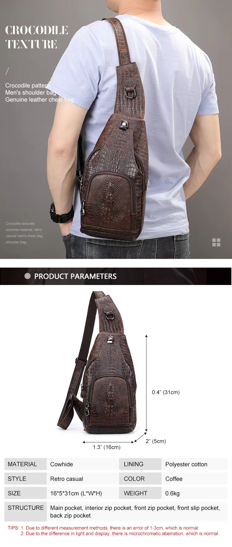 Men's Business Shoulder Bag Elegant Crocodile Pattern for Professional Style | 9076