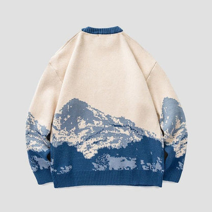 Men's Pullover Sweater Winter Snow Mountain Pullover O-Neck Loose Sweater Wool Long Sleeve Sweatshirt | 231026-7