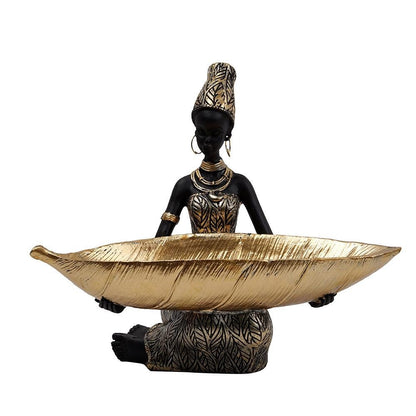 African Black Fruit Plate Ornament Resin Home Décor with Thai Style Folk Art Pattern Desktop Storage Decoration | RRW040