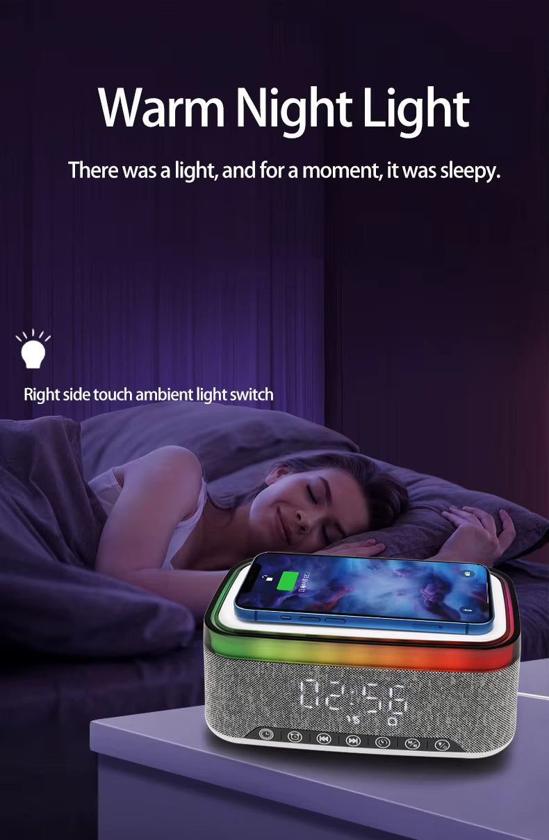 6 in 1 Alarm Clock Radio Wireless Charging Station with Bluetooth Audio & More | S01