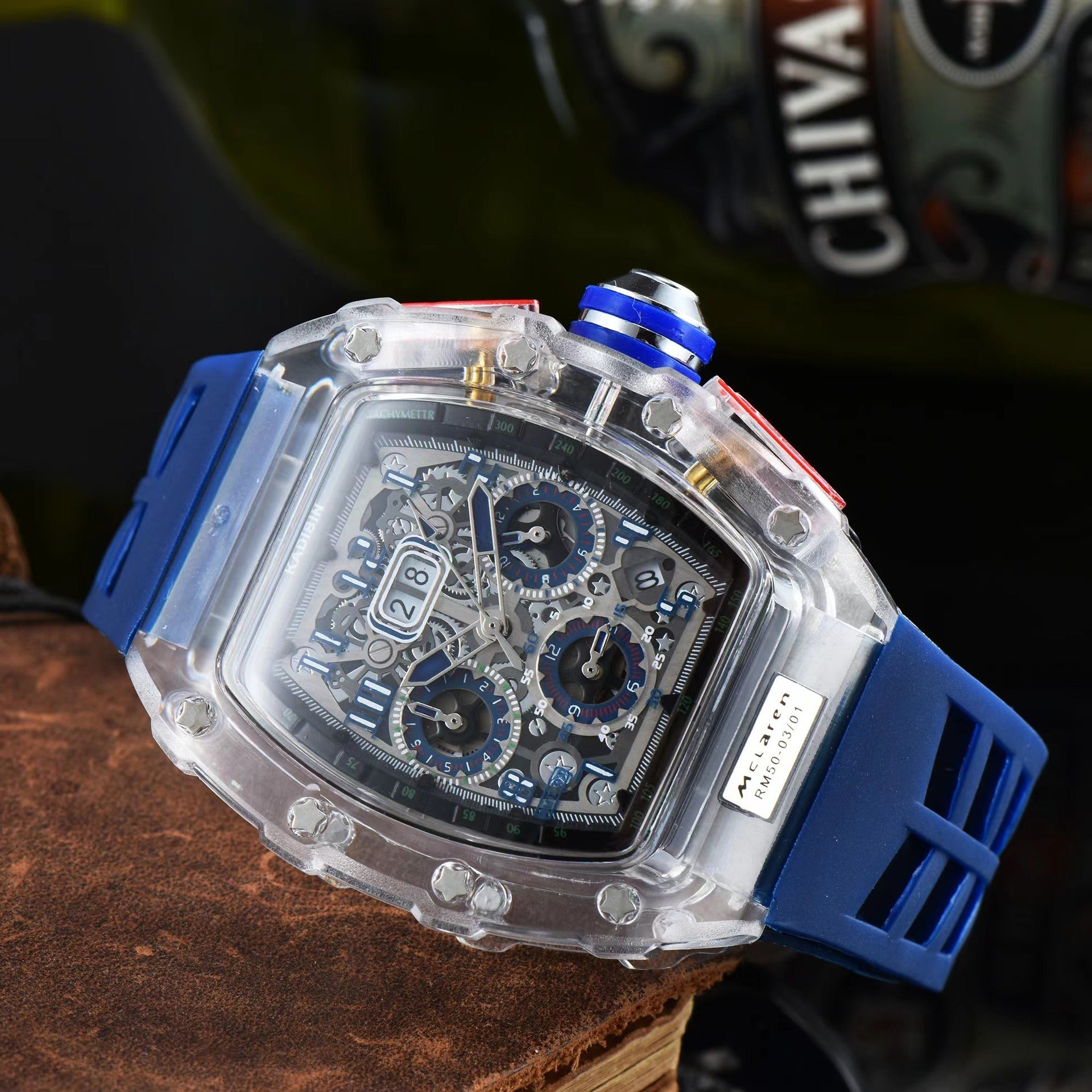 Men s Luxury Best Sports Watch Transparent Case Chronograph New Gift Watches