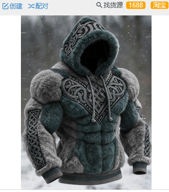 Men's Flannel Hoodie | Muscle Fit Pullover with Chest Print | Casual Athletic Streetwear Top | JLCLM