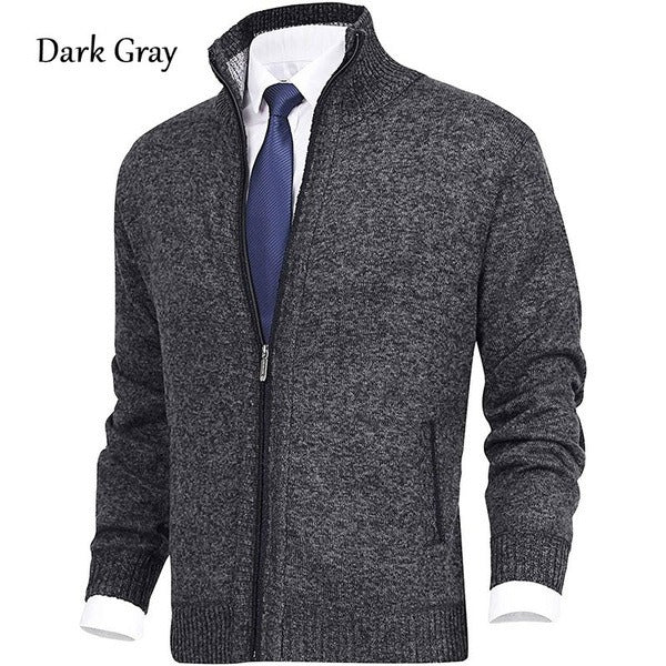 Men Stand Collar Knit Solid Color Zipper Outdoor Cardigan Knitwear Casual Tops Coat Jacket | 7701
