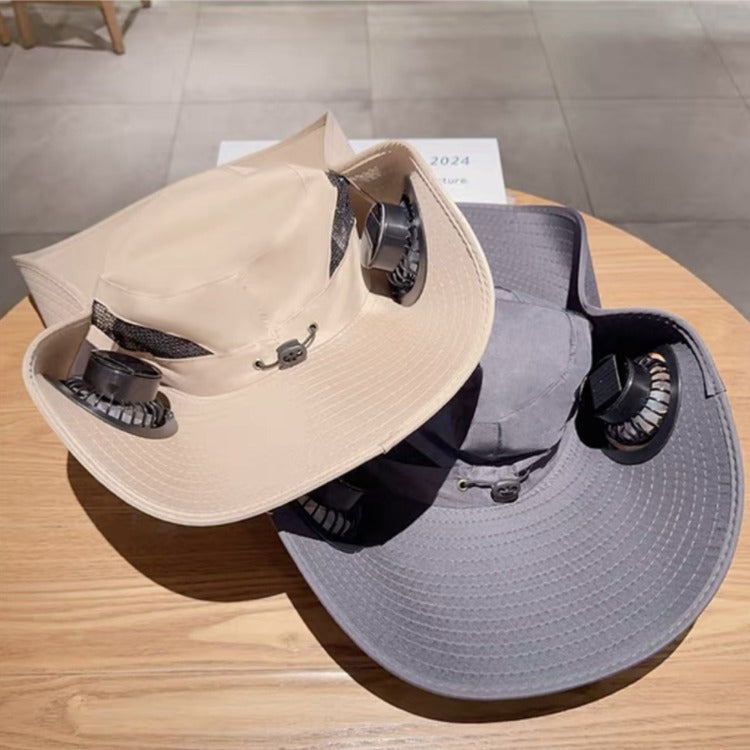 Unisex Cooling Fishing Fan Hat Summer Outdoor Adjustable Fan Bucket Hat with Face Cover - UV Protection