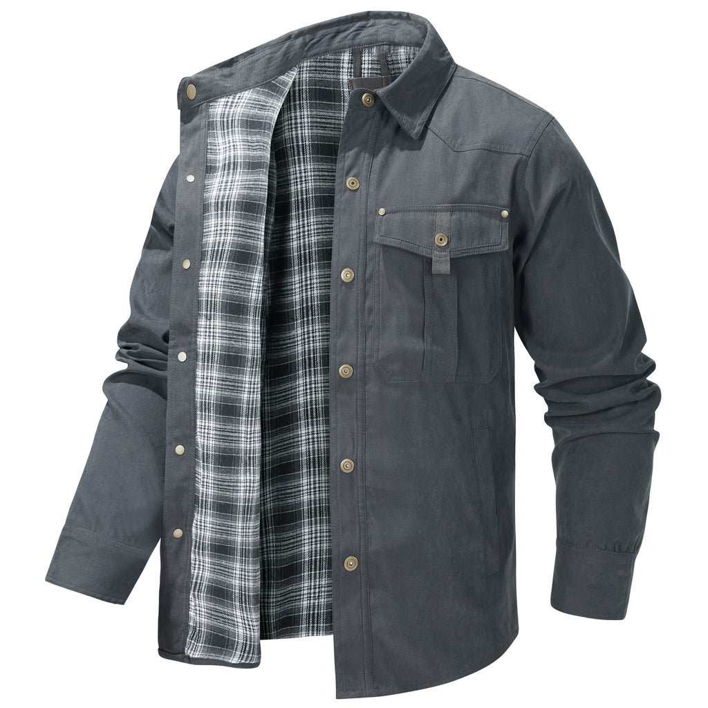 Men's Plaid Jacket Long Sleeve Button-Down Flannel Jacket with Pockets for Streetwear | 3268