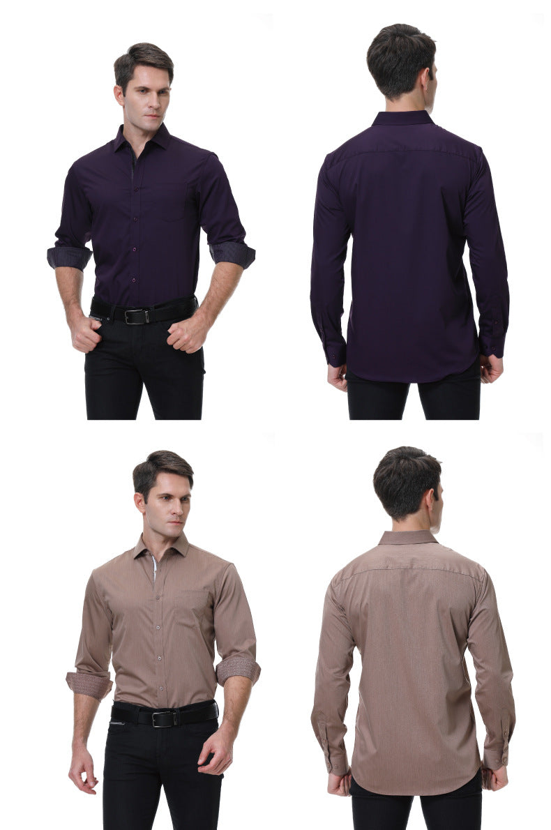 Men's Bamboo Fiber Long-Sleeved Shirts - Solid Color, Breathable & Non-Iron Casual Shirt | S01