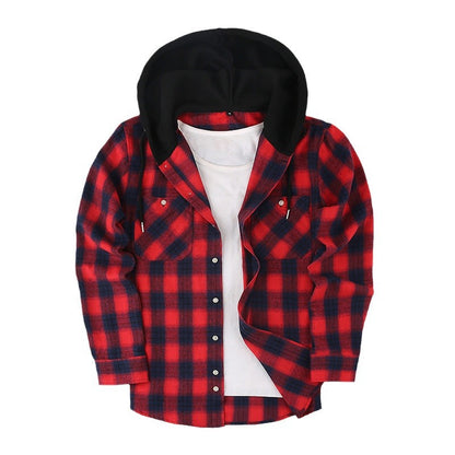 Men Premium Loose Fit Casual Flannel Long Sleeve Hooded Plaid Checkered Shirt | JM419