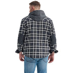 Men's Plaid Checked Shirt Jacket Plus Size Velvet Lined Windproof Warm Hooded Cotton Coat | 3252