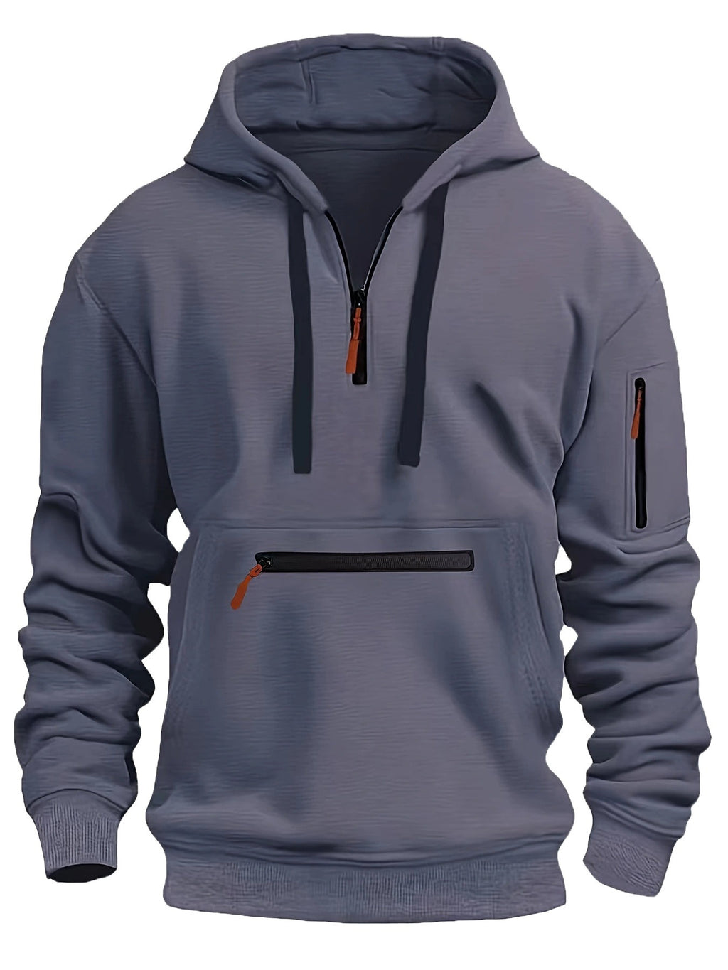 Men’s Pullover Hoodie Solid Pattern Zippered Lined Collar Loose Fit Casual Sportswear | TZ-28