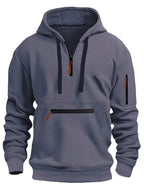 Men’s Pullover Hoodie Solid Pattern Zippered Lined Collar Loose Fit Casual Sportswear | TZ-28