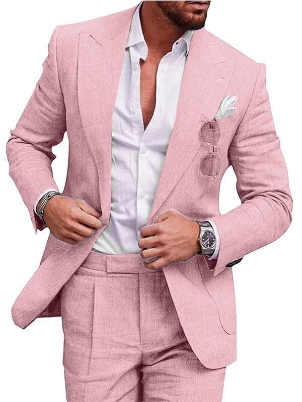 Men's 2 Piece Suit Plus Size Linen-Blend Slim-Fit Suit Set - 2025 Spring Single Breasted Light Business Attire | 801