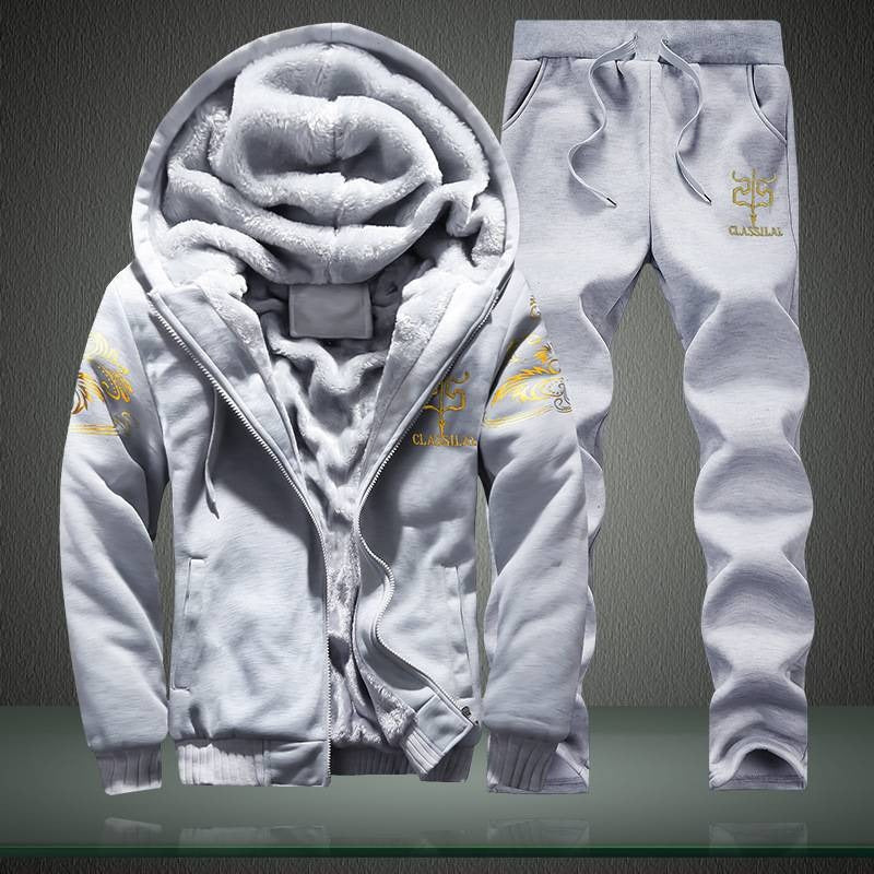 Men's Winter Tracksuit Fleece Lined Sweatshirt Hoodie Jacket Coat Pant Sweat Suit