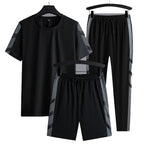 Men's Set Clothes 3 Pieces T Shirt Short Sleeve Solid Color Summer Sets | 1083
