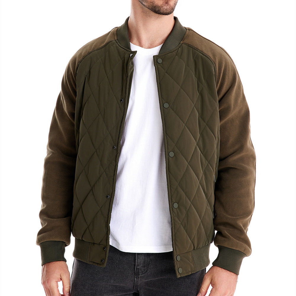 Stylish Men's Fleece-Lined Quilted Jacket with Double Pockets & Raglan Sleeves – Perfect Casual Top | JK812