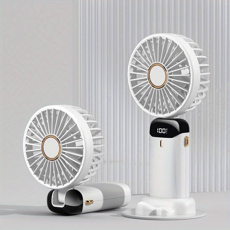 Mini ventilatore portatile, ventilatore portatile, ricaricabile tramite USB, con 5 velocità, mini ventilatore pieghevole a 90° con display a LED, mini ventilatore da ufficio per esterni | S12 