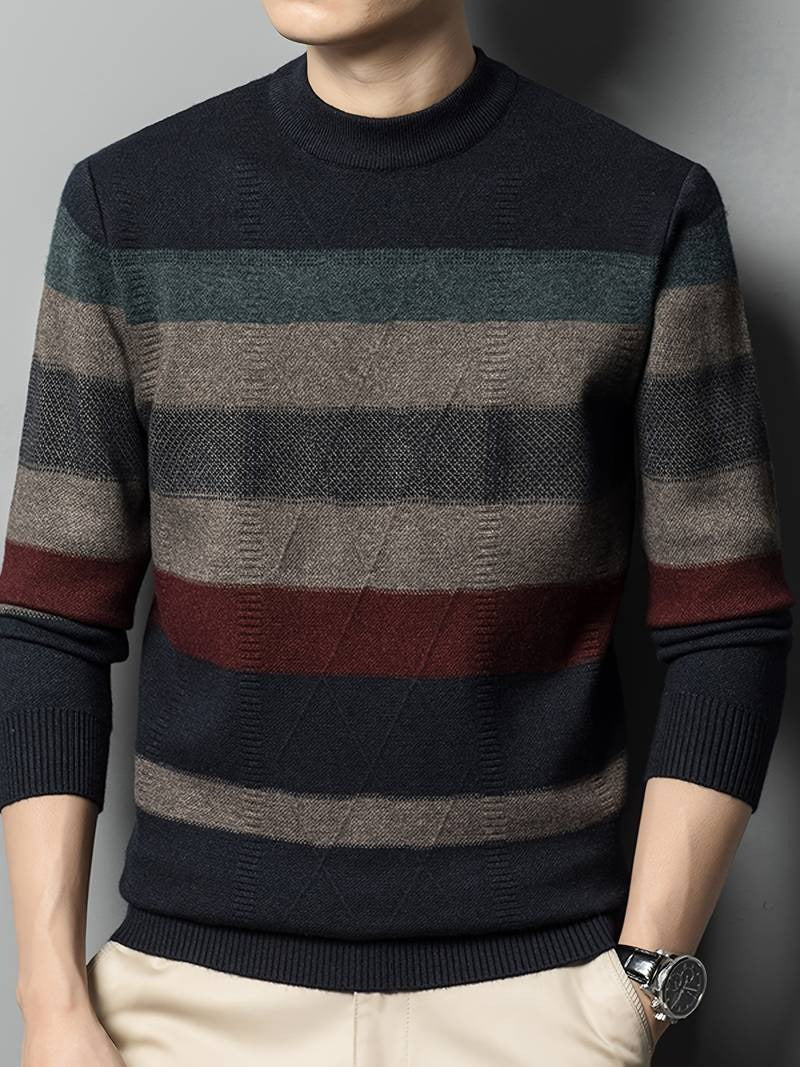 Men Cozy Color Block Sweater Softly Knitted Ultra-Stretchy Classic Crew Neck Sweatshirt | X05